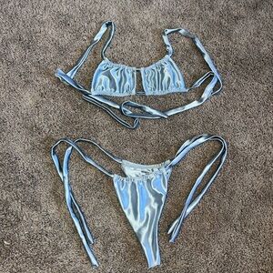 Boutine LA Shimmering Blue Tie-Up Swim Bra